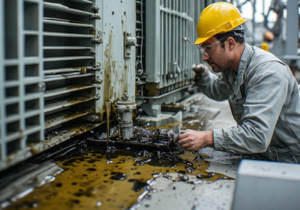 Oil-immersed transformer radiator flange oil leak repair using direct-bonding oleophilic elastomeric sealant