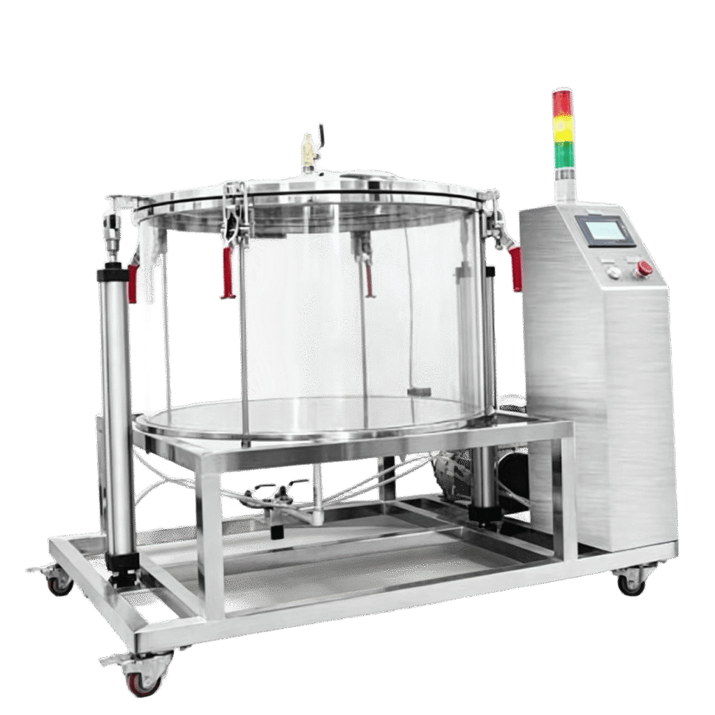 Automated hydrostatic pressure leak testing chamber used by Leakproof Quality Management Center for evaluation of waterproof adhesive sealants and coatings